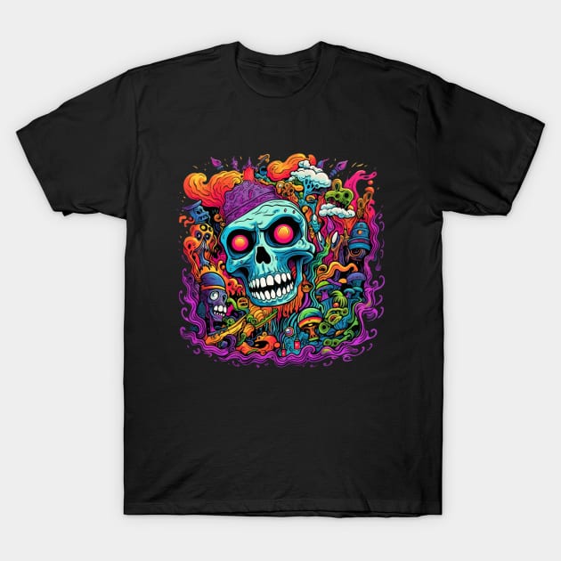 Psychedelic Skull, psychedelic art, dark psychedelic, trippy, trippy psychedelic artwork T-Shirt by BloomInOctober